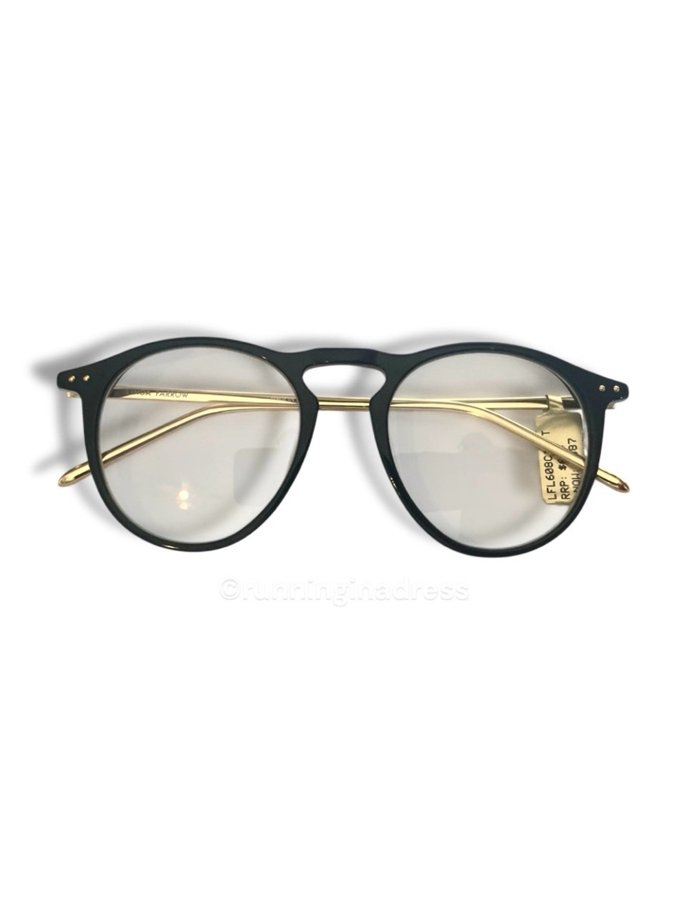 LINDA FARROW Luxury Black Gold Oval Optical Glasses Frame LFL608 C1 NWT - Picture 8 of 14